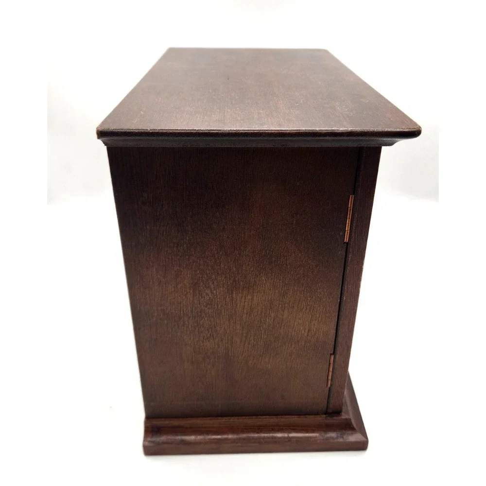 Vintage Wooden Jewelry Box Cabinet Velvet Lined Drawers Inlaid Doors Japan
